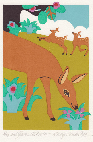 Mary Maki Rae original serigraph Doe and Fawn